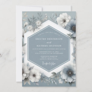 Invitation Mariage Floral Bleu Poussiéreux Éthéré