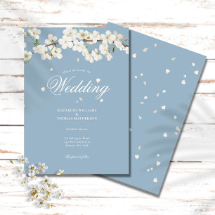 Invitation Mariage floral bleu poussiéreux Fleur blanche