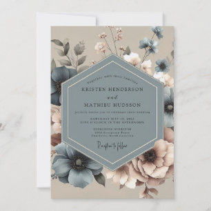 Invitation Mariage Floral Bleu Poussiéreux Humeur