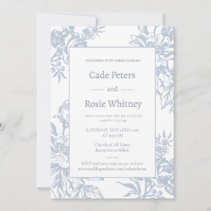 Invitation Mariage Floral Bleu Poussiéreux Vintage