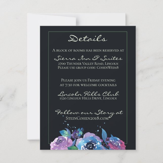 Invitation Mariage floral bleu profond violet Moody Twilight (Devant)