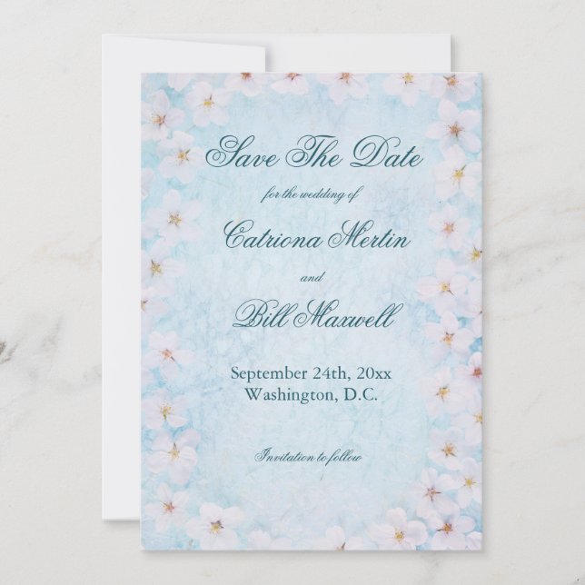Invitation Mariage Floral Bleu Romantique Enregistrer La Cart (Devant)