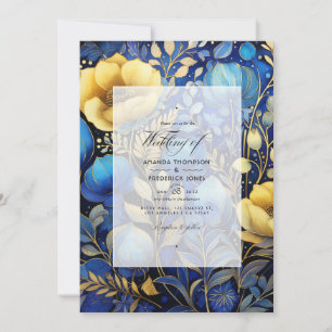 Invitation Mariage floral bleu royal et or