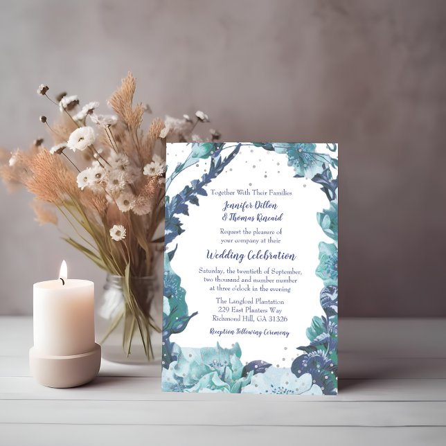 Invitation Mariage floral bleu rustique (Créateur téléchargé)