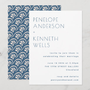 Invitation Mariage Floral Bleu Scandinave Minimaliste Bohème