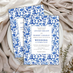 Invitation Mariage Floral Bleu Toile Française Traditionnelle