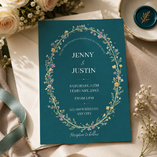 Invitation Mariage Floral Bleu Vert 