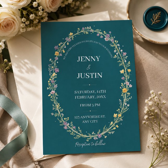 Invitation Mariage Floral Bleu Vert  (Créateur téléchargé)