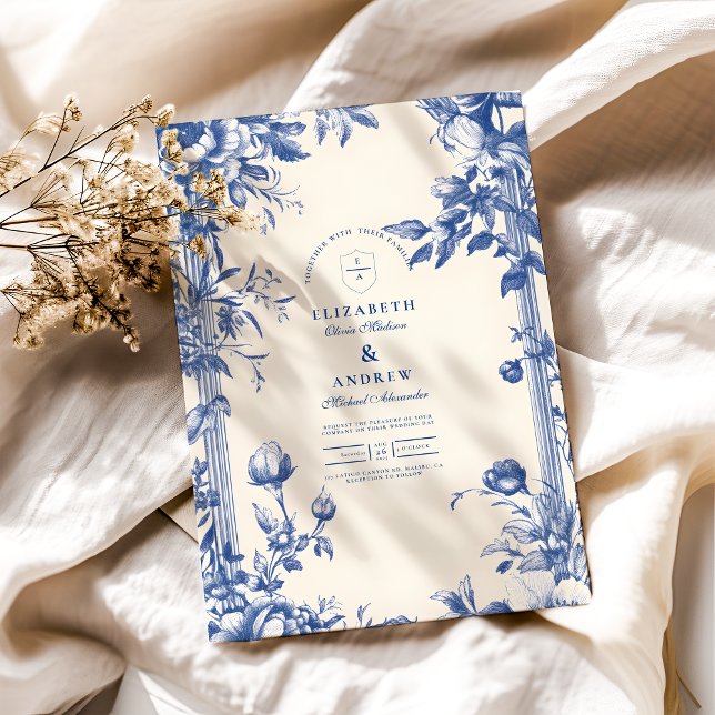 Invitation Mariage Floral Bleu Victorien (Créateur téléchargé)