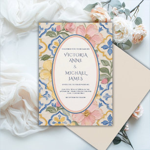 Invitation Mariage Floral Bleu Vintage Toscane