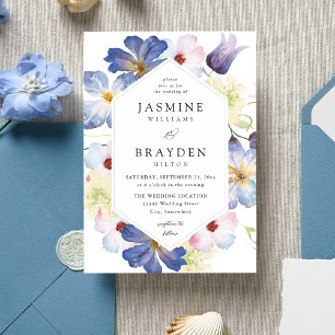 Invitation Mariage Floral bleu violet