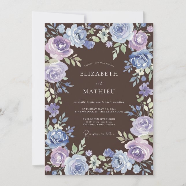 Invitation Mariage Floral Bleu Violet Painter (Devant)