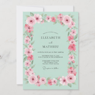 Invitation Mariage Floral Bloom Menthe