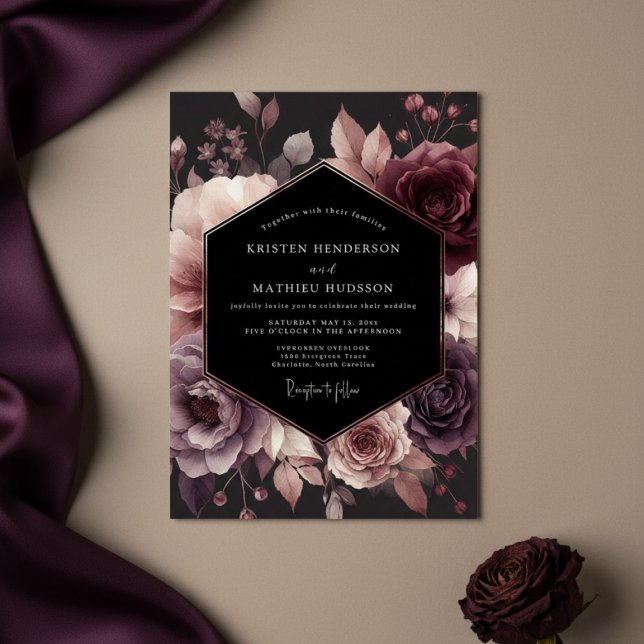 Invitation Mariage Floral Bloom Plum Moody (Créateur téléchargé)