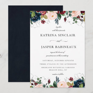 Invitation Mariage floral Blush Burgundy