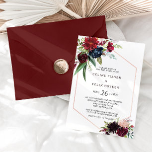 Invitation Mariage floral Blush de la marine bourguignonne mo