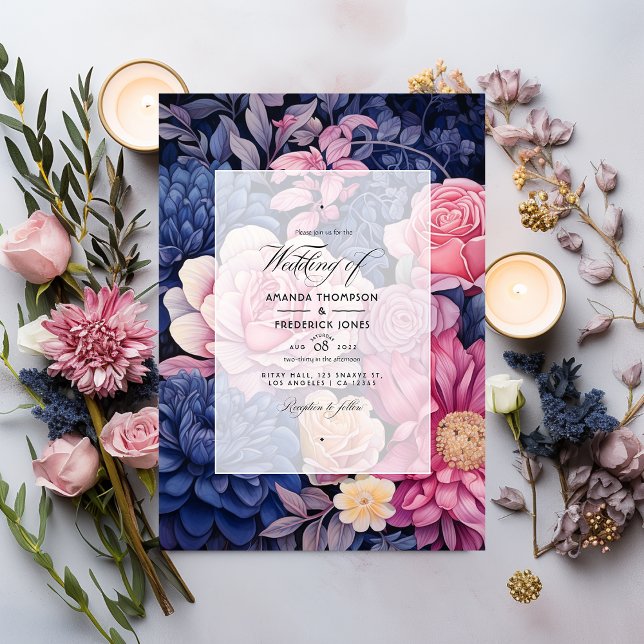 Invitation Mariage floral Blush et Navy (Créateur téléchargé)