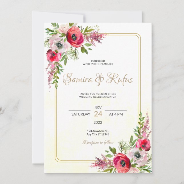 Invitation Mariage floral bohème (Devant)