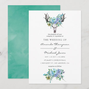Invitation Mariage floral bohème à l'aquarelle verte menthe e