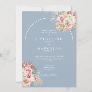 Invitation Mariage floral Bohème avec herbe de Pampas bleu po