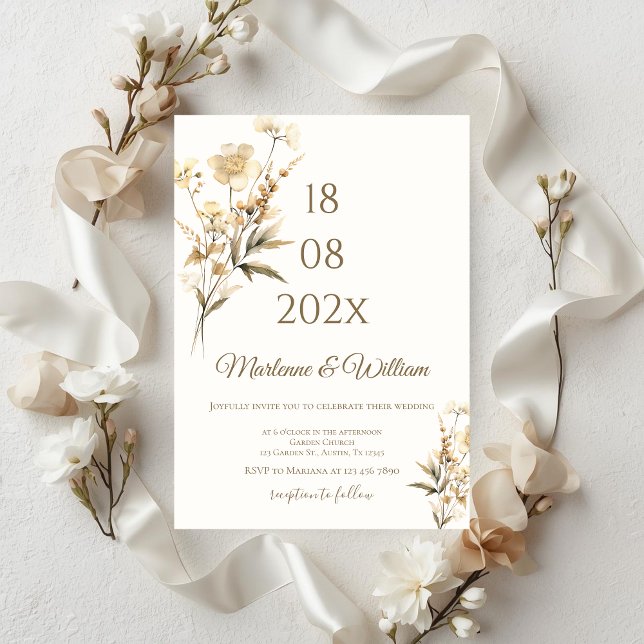 Invitation Mariage floral bohème beige (Créateur téléchargé)