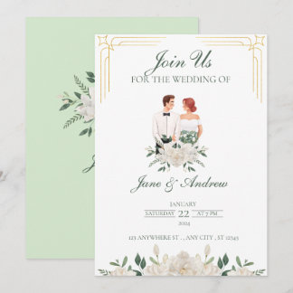 Invitation Mariage Floral Bohème Blanc Et Vert