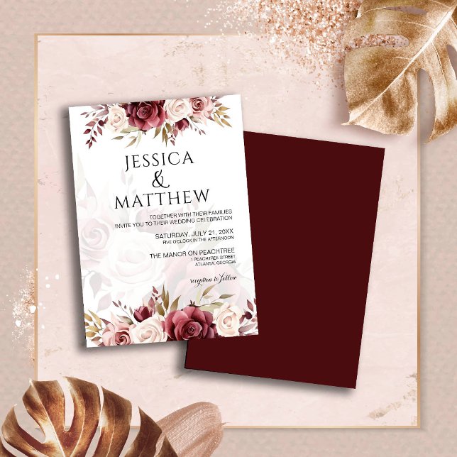 Invitation Mariage Floral Bohème Bordeaux (Créateur téléchargé)