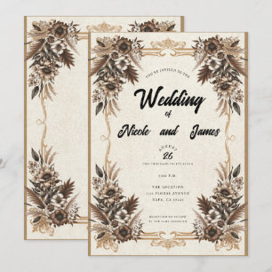 Invitation Mariage floral bohème élégant vintage 