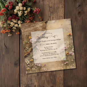Invitation Mariage Floral Bohème en Bois Rustique