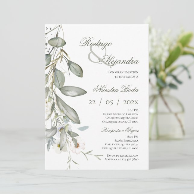 Invitation Mariage Floral Bohème Espagnol (Debout devant)
