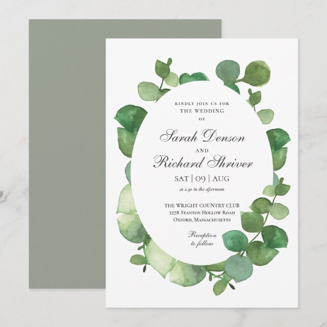 Invitation Mariage Floral Bohème Eucalyptus (Devant / Derrière)