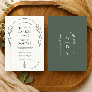 Invitation Mariage Floral Bohème Ivoire Vert Sauge Minimalist