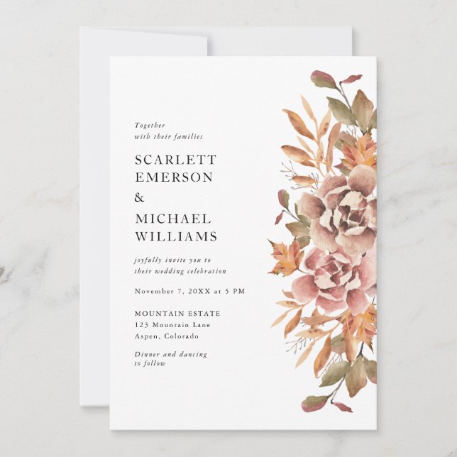 Invitation Mariage Floral Bohème Moderne d'Automne (Devant)