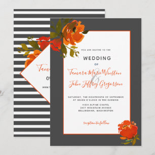 Invitation Mariage floral bohème moderne gris orange