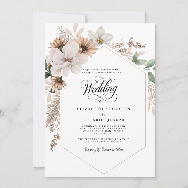Invitation Mariage Floral Bohème Rustique (Devant)