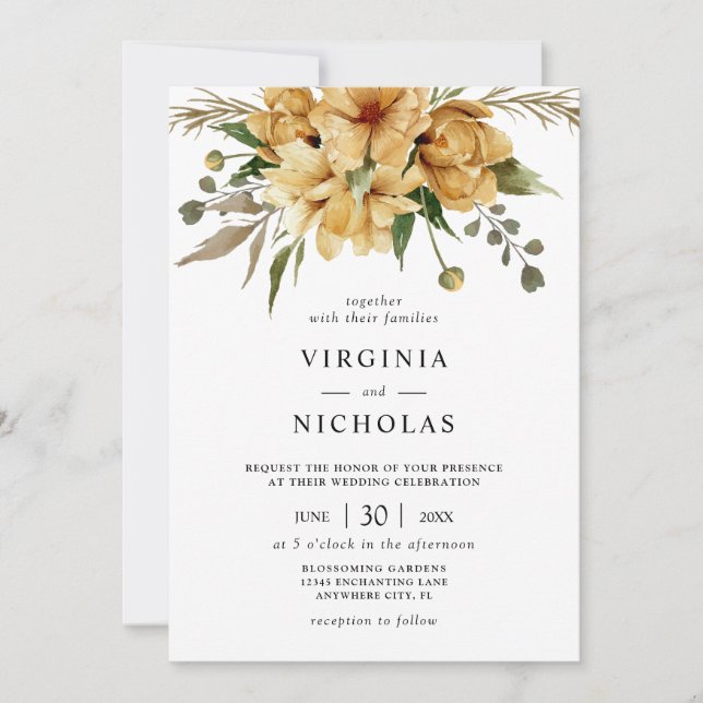 Invitation Mariage Floral Bohème Rustique Moderne (Devant)