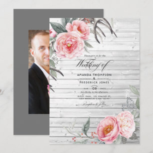 Invitation Mariage floral bohème rustique rose et gris