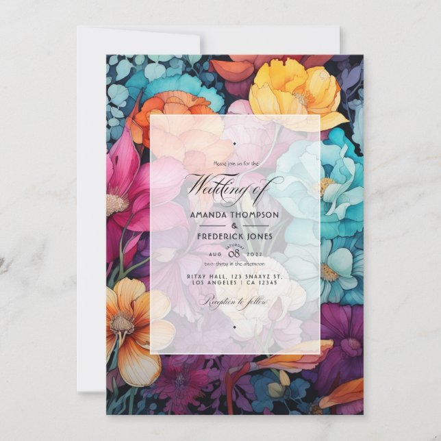 Invitation Mariage floral bohémien et terrestre (Devant)