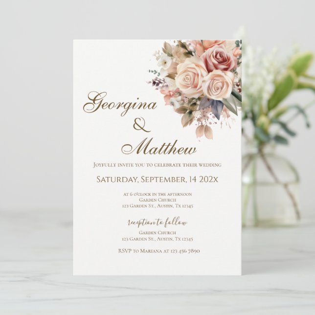 Invitation Mariage floral boho (Debout devant)