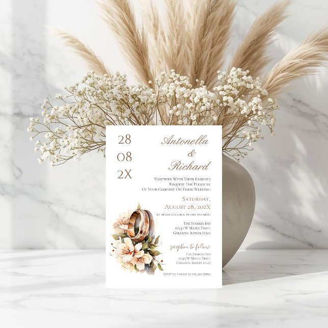 Invitation Mariage floral boho avec anneaux (Créateur téléchargé)