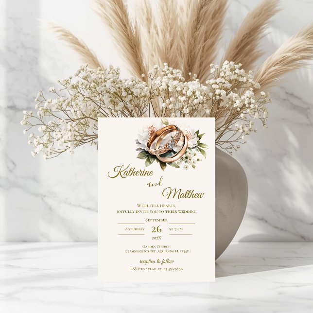 Invitation Mariage floral boho avec anneaux (Créateur téléchargé)