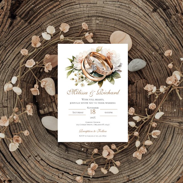 Invitation Mariage Floral Boho avec bague (Créateur téléchargé)