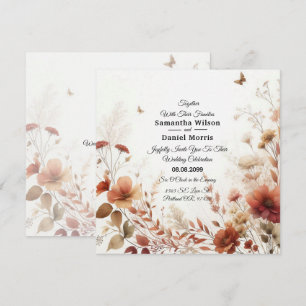 Invitation Mariage Floral Boho Browns avec Papillons