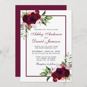 Invitation Mariage floral Boho de l'aquarelle de Bourgogne