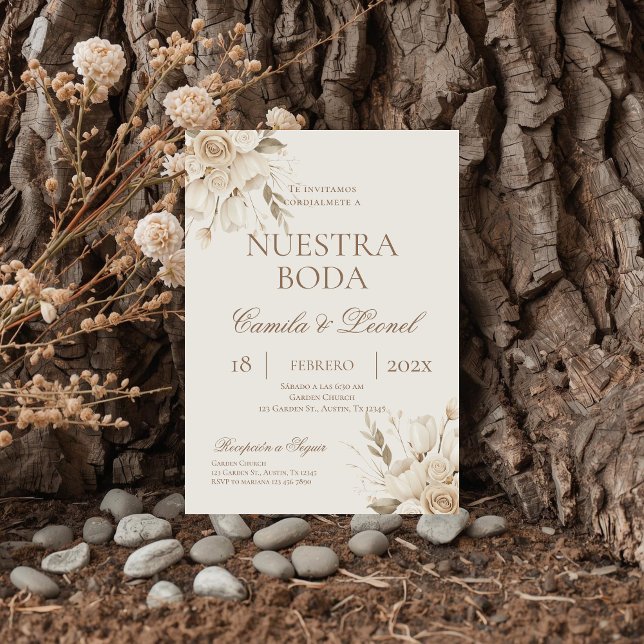 Invitation Mariage Floral Boho en Espagnol (Créateur téléchargé)