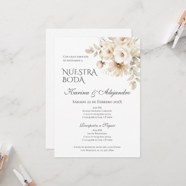 Invitation Mariage Floral Boho espagnol (Devant/Arrière en situation)