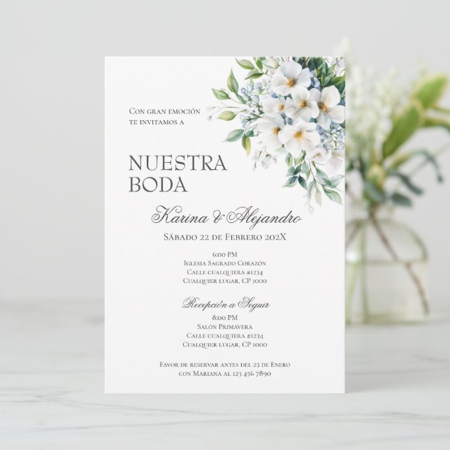 Invitation Mariage Floral Boho Espagnol (Debout devant)