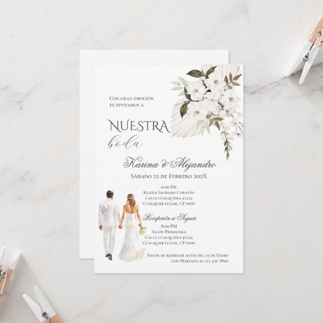 Invitation Mariage Floral Boho espagnol (Devant/Arrière en situation)