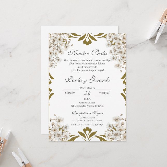 Invitation Mariage Floral Boho espagnol (Devant/Arrière en situation)