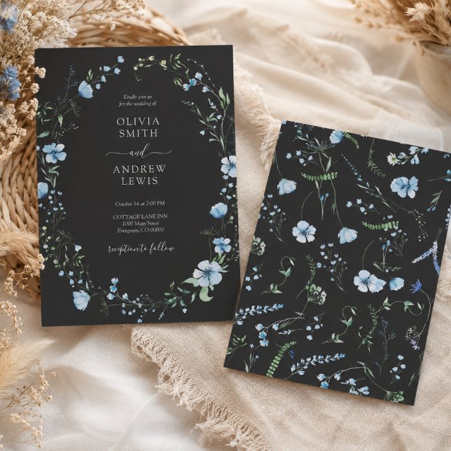 Invitation Mariage Floral Boho Noir  (Créateur téléchargé)